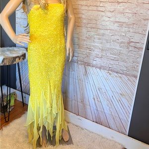 SCALA 100% silk hand beaded gown prom dress size L (9) NWT